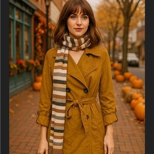 Old Navy Khaki‎ Trench Coat Double Breasted Waist Tie Belt Rolled Sleeves Fall